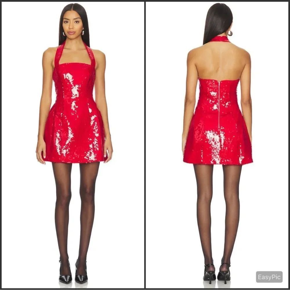NWT Bardot Neville  Red Sequin Halter Dress Size 10